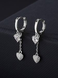 ต่างหูห้อยหัวใจสองหัว 999 เงินแท้ ห้อยหัวใจสองหัว โซ่ ต่างหูแบบเย้ายวนใจ ดีไซน์เรียบง่าย หรูหรา สำหรับผู้หญิง