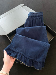 PAIBOLI | Large Size Retro Corduroy Ruffle High Waist Slimming Pants