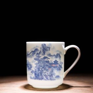 Large Capacity Lid-covered Bone China Tea Cup Blue and White Porcelain