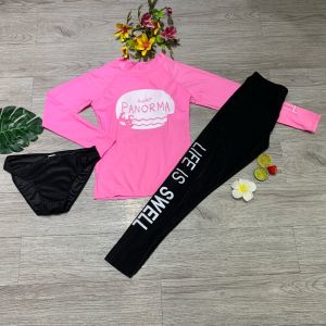 Bikini đồ bơi nữ 3 chi tiết áo tay dài quần dài quần chip thun lạnh quảng châu cao cấp có đệm ngực BINSPORTS BHN037