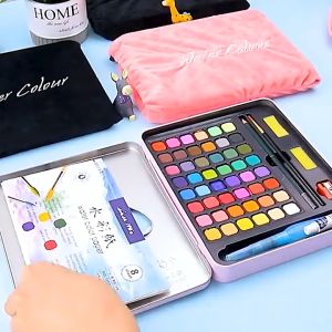 36/48/60 สี Watercolour Set ชุดสีน้ำกล่องเหล็กโลหะ พร้อมพู่กัน พู่กันแท้งค์ สีดำ