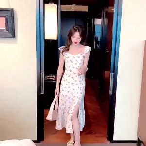 ชุดเดรสกระโปรงยาวแต่งแขน ชุดเดรสผู้หญิงทรงยาวเนื้อผ้าชีฟอง เสื้อผ้าผู้หญิงสุดน่ารัก เดรสออกเดท