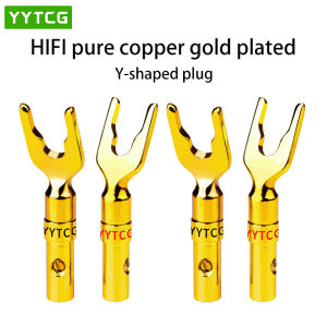 new YYTCG 4pics/lot "U" "Y" Banana Plug Conenctor Gold plated Spade Speaker Banana Plugs Audio Screw Fork Connectors Adapter