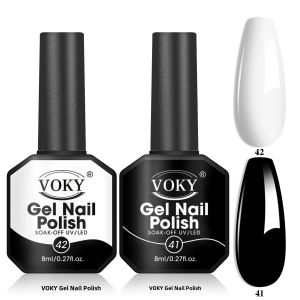 Bộ Sơn Móng Tay Gel VOKY 2 Chai 8ml - Đen & Trắng Chất Lượng Salon Thích Hợp Cho Làm Nail Nghệ Thuật Tại Nhà Phù Hợp Cho Các Bé Gái Và Gia Đình.
