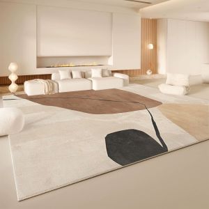 VIKAMA Cream Circular Texture Area Rug Non Slip Washable Living Room Carpet Neutral Wabi Sabi Minimalist Home Floor Rug