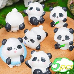 5/1PCS Cute Mini Panda Car Dashboard Ornaments Resin Miniature Car Home Decoration Doll Car Interior Accessories Toy Gift Girl
