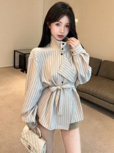 GUZILIAN | Slimming Waist Design Long Sleeve Shirt