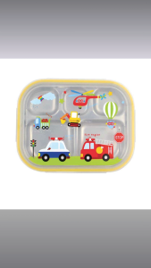 Vroom Vroom Kids Stainless Steel 304 Lunch Box with Character Lid | 5-Compartment Bento Plate for Infants & Toddlers | Dishwasher Safe BPA-Free