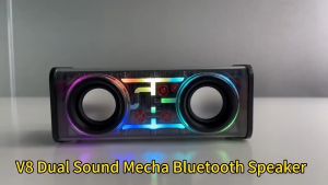 Speaker Full Bass Bluetooth Speaker Mecha Fleco V8 Double Bass Full LED RGB Transparan Super Bass