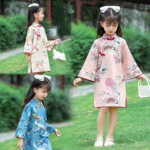 Girl 2023 Spring New Arrival Long Sleeves Improved Cheongsam Dress Kids Dress Chinese Style Princess Dress Tang Costume Han Costume