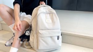 Mores Tas Ransel Wanita Akio Print Pastel Korean Polyester School Fashion Backpack Kuliah Sekolah Aesthetic Korean Style