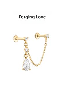 Forging Love | Cultivated Diamond 18K Gold Earrings Water Drop Flat Screw Design