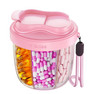 Cute Pill Organizer Dispenser 7 Large Compartments Portable Pill Bottle with Wide Opening Anti-Mix Pill Box Travel 20 Pcs Sticky
