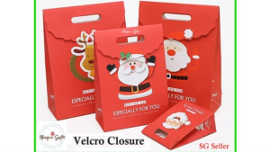 Christmas Gift Bag with Velcro stripes. 6 Designs 3 Sizes. Set of 5. SG Local Store