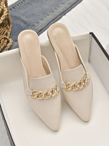 2025 New Style Half Slip-On Soft Bottom Flat Heel Womens Summer Outdoor Sandals Pointed Toe Mules Korean Version Daily Wear