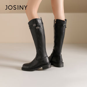 Josiny | Slim Elevating English Style Long Boots Black