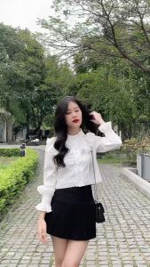 Áo so mi trắng phối bèo dang ngắn - 247StoreFashion - Somibeo112_P7K3