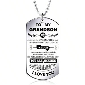 To My Grandson Inspirational Necklace Big Silver Color Stainless Steel Dog Tags Necklace Birthday Gifts