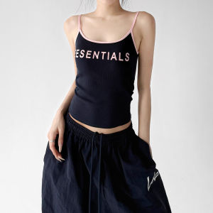 MUYUZI | Trendy Colorful Lettered Slim Fit Crop Top Black