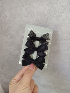 Korean Style Simple Black Lace Hair Clips Set for Children with Small Bow Edge Bangs Clips Hair Accessories Fresh Outlined