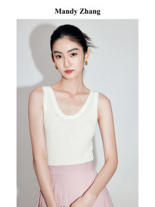 MandyZhang American Knitted Ribbed Strap Vest Womens Wool White High-End Feeling Inner Match Base Shirt V-neck Short Style