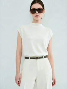 AMII | Versatile Business Style Textured Acetate Elastic Continuous Sleeve T-shirt