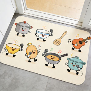 2026 New Cartoon Kitchen Utensils Band Flannel Rug Non-Slip Absorbent Kitchen Floor Mat Cute Fun Entry Doormat Bathroom Mat