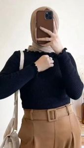 Inner Turtleneck Ruffle Neck Baju Wanita Lengan Panjang Knit Sweater Kriwil