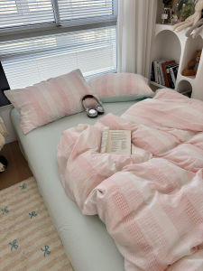 Girls Artistic Ins Gradient 3D Waffle Washed Cotton Bedding Set Dormitory Bed Sheet Three Piece Set Embroidered Quilt Cover Four Piece Set