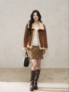 YIKEXIAOYEMEI | Áo Khoác Lông Đẹp Mềm Ấm Màu Khaki