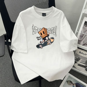 Áo Thun Cotton Tay Ngắn Mùa Hè Rộng Rãi Thường Ngày Cho Nam Áo Thun Cotton Nguyên Chất in Họa Tiết Hoạt Hình Thoáng Khí