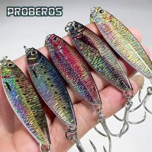 PROBEROS 5 Chiếc Kim Loại Jig Spinner Thìa Dụ Bộ 3D Màu Mắt Laser Quay Popper Móc Swimbait Câu Cá 10G-40G
