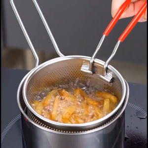 [COD]304 Stainless Steel Mini Fryer 1.2L - Oil-saving Tempura Pan with Filter Screen Multi-functional Deep Fryer for French Fries/Burger/Shrimp Compatible with Gas/Induction/Hotplate Japanese Original Design for Household Kitchen