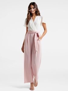 2025 Summer New Womens Short Sleeve Romper Commute High Waist Wide Leg Pants Pleated Lightweight Polyester Online Exclusive