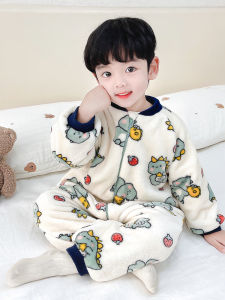 Bộ Đồ Ngủ Liền Thân Bằng Vải Nỉ Coral Dày Dặn Cho Bé Trai Mùa Đông Ấm Áp Thoải Mái Quần Dài Tay Dài Ấm Áp