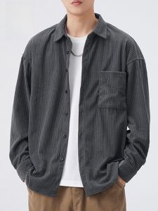 ROMON | Loose Casual Long Sleeve Corduroy Shirt For Men Romon Autumn New Style Fashion Urban Daily Wear Classic Collar Open Cardigan