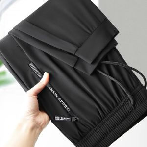 Loose Fit Ice Silk Work Pants for Men Breathable Quick Dry Zipper Pockets Construction Site Wear Comfortable Casual Trousers