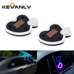 KEVANLY | 1PC Solar Powered Car Neon Light Cute Heart Shaped Led Ambient Light Wireless Suction Cup USB Rechargeable Led Atmosphere Lamp
