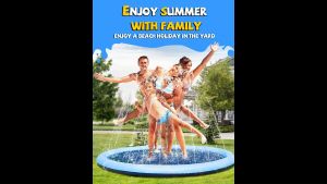 [SellersPick Hub] Fun Backyard Fountain Play Mat for Baby Girls Boys Children or Pet Dog  Non-Slip Splash Pad for Kids and Dog Thicken Sprinkler Pool Summer Outdoor Water Toys - (67")