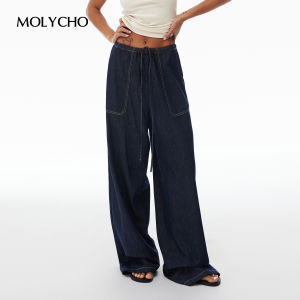 MOLY CHO | Quần Jeans Đùi Rộng Có Dây Thun và Dây Kéo