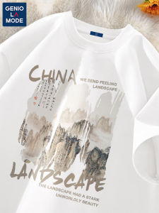 เสื้อยืดแขนสั้นผ้าฝ้าย Genio Lamode สำหรับผู้ชาย สไตล์ลำลอง ทรงหลวม ลายการ์ตูนการ์ตูนสีเขียวป่า ฤดูร้อน 2025