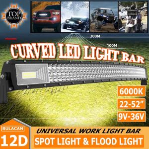 Curved Triple Rows LED 52" 42" 32" 22" Inch Lights Led Work Light Bar 12V/24V 6000K IP68 Waterproof Light Bar LED Bar Spot Light Flood Light White Work Light for Driving Offroad Boat Car Tractor Truck for Off-Road Suv 4X4 Jeep Fog Lamp