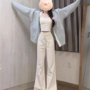 White Loose Micro Flare Jeans Womens High Waist Casual Wear Resistant High Waist Wide Leg Trousers for Pear Shaped Body