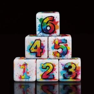 Bộ Xúc Xắc Acrylic Cầu Vồng 12 Chiếc 16mm D6 Phong Cách Graffiti Màu Nước Dành Cho Trò Chơi DND RPG Trò Chơi Trên Bàn