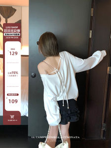 เสื้อยืดคอกลมแขนยาวผ้าฝ้ายถักหลวมๆ สำหรับผู้หญิงในฤดูใบไม้ผลิและฤดูร้อน เสื้อผ้าทำงานสไตล์เกาหลี ดีไซน์เก๋ไก๋ สไตล์ลำลอง