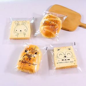 100Pcs Self-adhesive Bread Plastic Bag DIY Birthday Cookie Doughnut Pastry Toast Banana Bread Bags