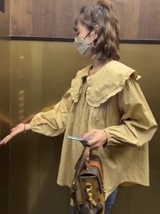 Loose Temperament Chic Sweet Blouse Womens Spring and Autumn New Peter Pan Collar Sweet Top Long Sleeves Younger Shirt