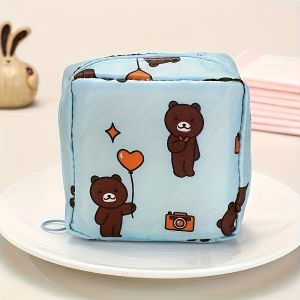 Fashionable Black Polyester Sanitary Pad Storage Bag - Portable Large-Capacity Cosmetic and Small Item Organizer with Artistic Print Design