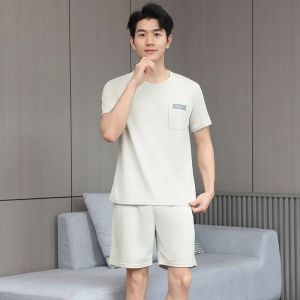 Summer Men Pajamas Summer Short-Sleeved Shorts Nightwear Homewear Cool Feeling Sports Leisure Thin Section Loose Suit Sleepwear