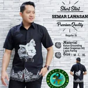 Baju batik pria dewasa batik lengan panjang pendek full furing batik wisanggeni solo motif wayang semar hitam